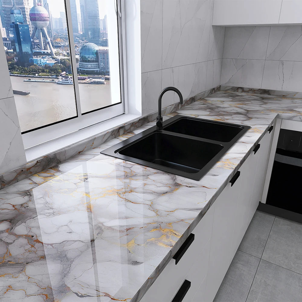 Marble Kitchen Oil-Proof Waterproof Moisture-Proof Self-Adhesive Vinyl Wrap