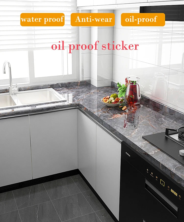 Marble Kitchen Oil-Proof Waterproof Moisture-Proof Self-Adhesive Vinyl Wrap