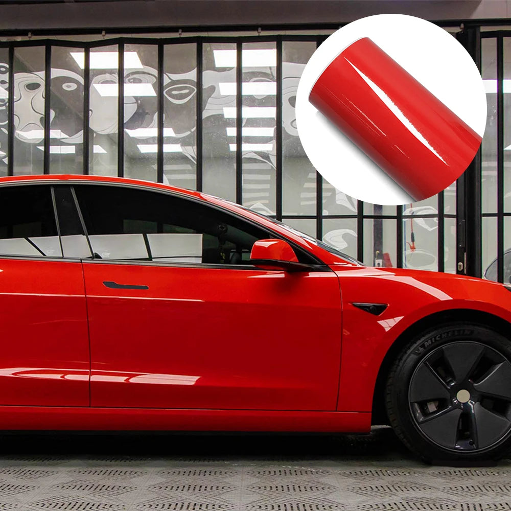 Bright Glossy Red Car Wrap Stickers Color Change Vinyl Film